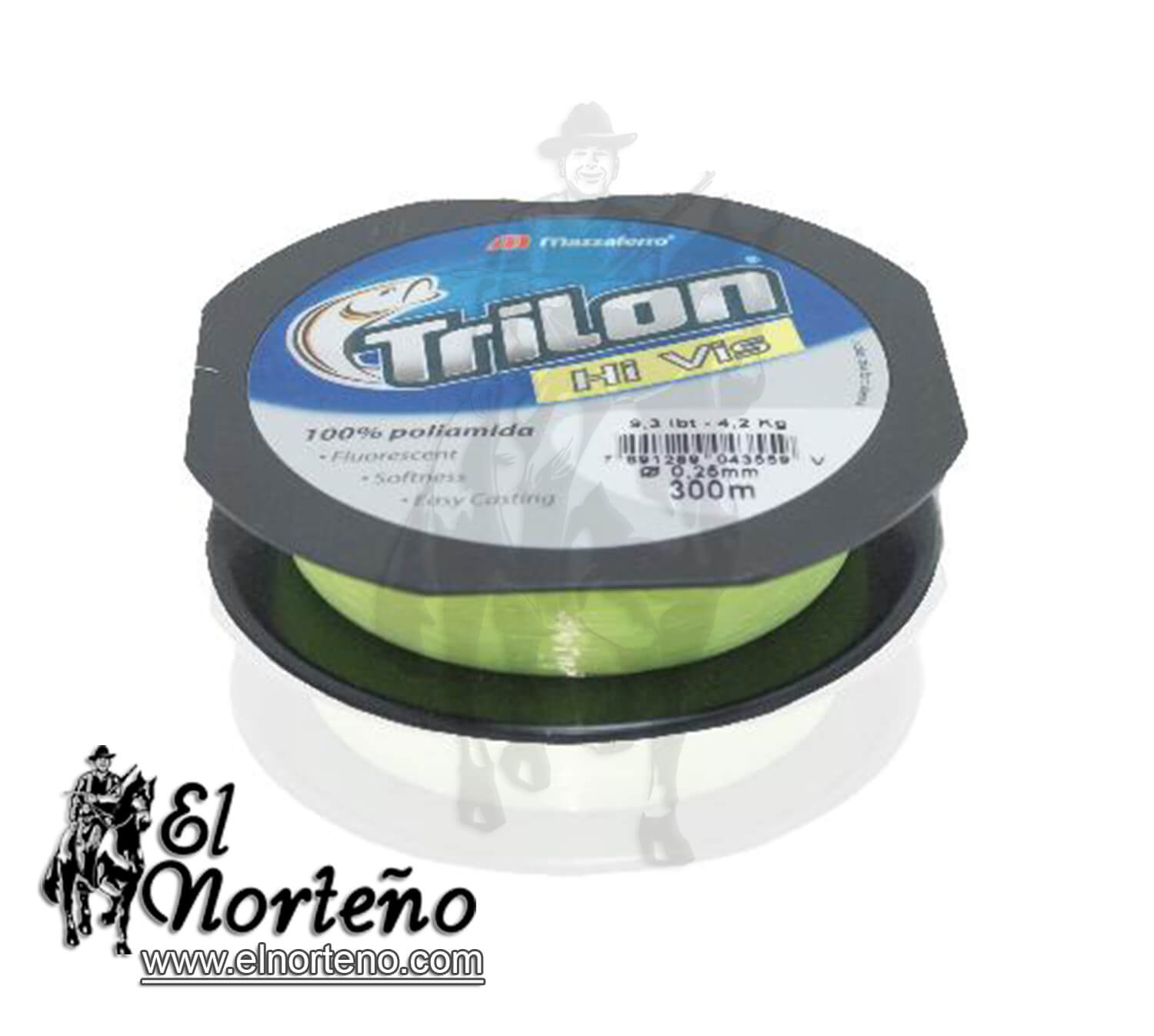 NYLON TRILON HI VIS 0.25MM VERDE 300MTS.