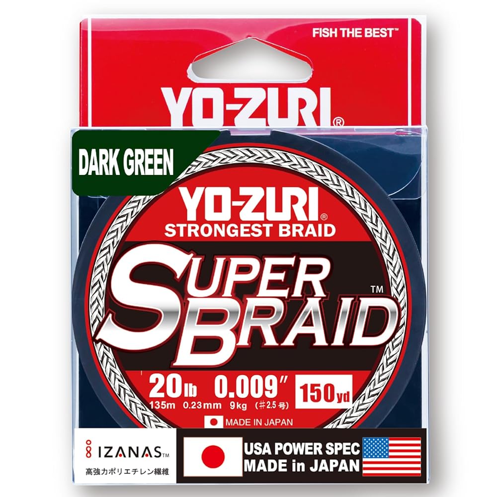NYLON YOZURI YZSB20LBDG150YD SUPERBRAID LINE, 20LB TEST, 150YD, GREEN, BOXED