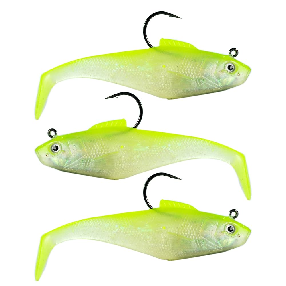 SEÃ‘UELO SEA STRIKER SSWMSHD3-04 3 RIGGED SWIM SHAD 5 PACK CHARTREUSE/RED